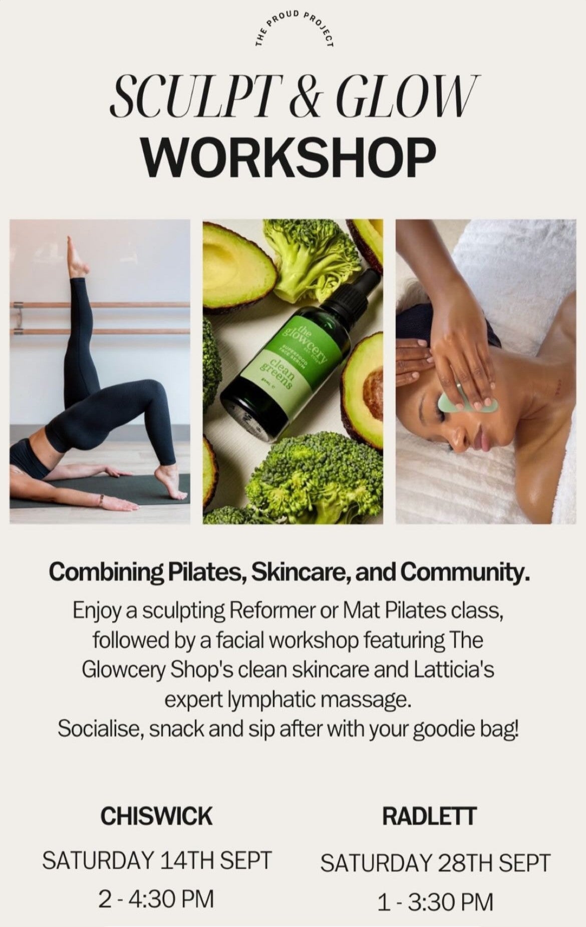 Pilates, Lymphatic Drainage Facials, Clean Skincare